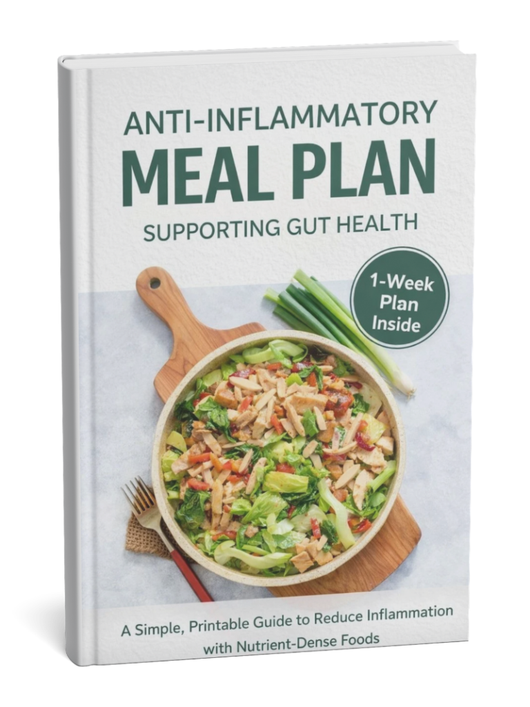 Anti-inflammatory Meal Plan Anti-inflammatory meal plan cover showing Anti-inflammatory foods supporting gut health.