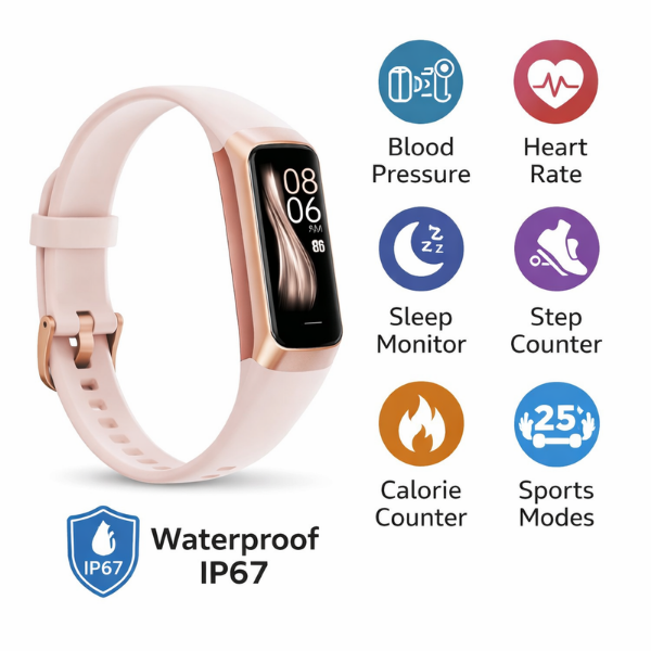 fitness tracker smart watch with blood pressure, heart rate and sleep monitor features