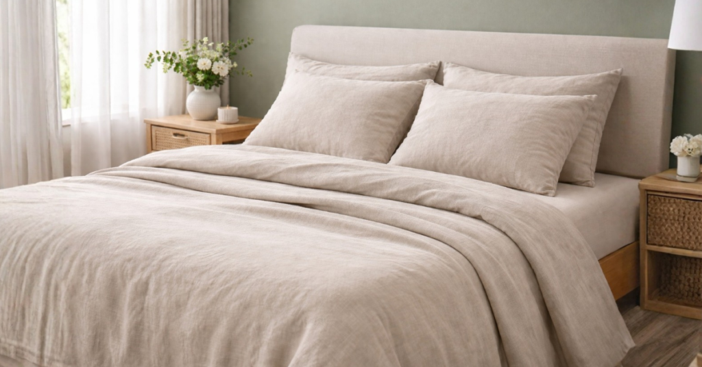 Image of organic linen sheets benefits showcasing the health and comfort of natural bedding.