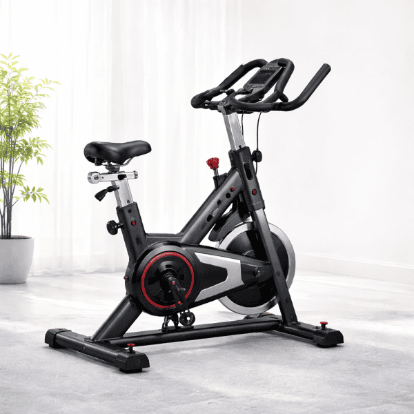 Recumbent exercise bike with adjustable seat and LCD display