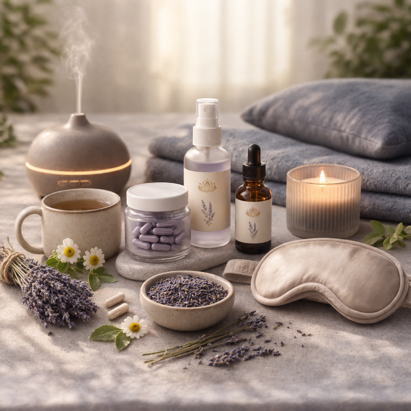 Wellness Resources | Natural Health Products & Healing Tools 10 Natural sleep support supplements sleep aid including magnesium supplements, herbal tea, essential oils, and sleep mask for relaxation and better sleep