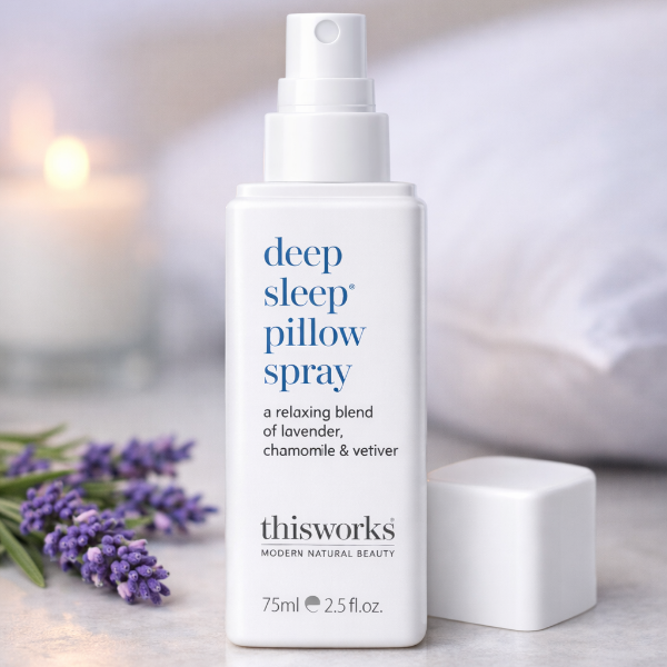 Deep Sleep Pillow Spray with lavender, chamomile, and vetiver for a calming bedtime routine