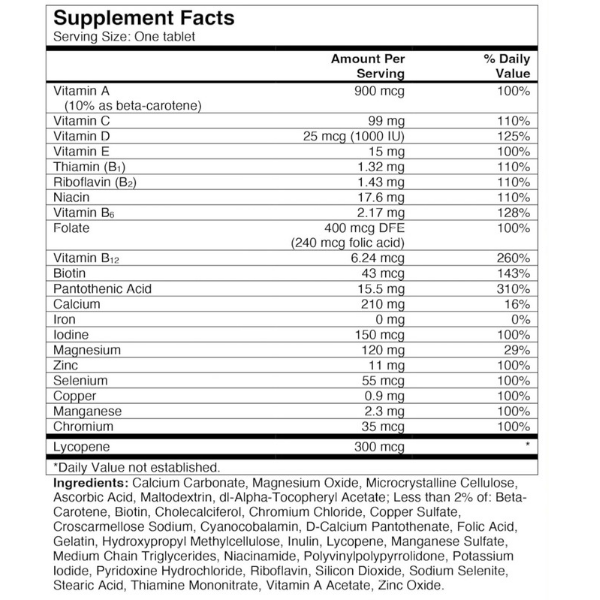 Synthetic vitamins example image ingredients label