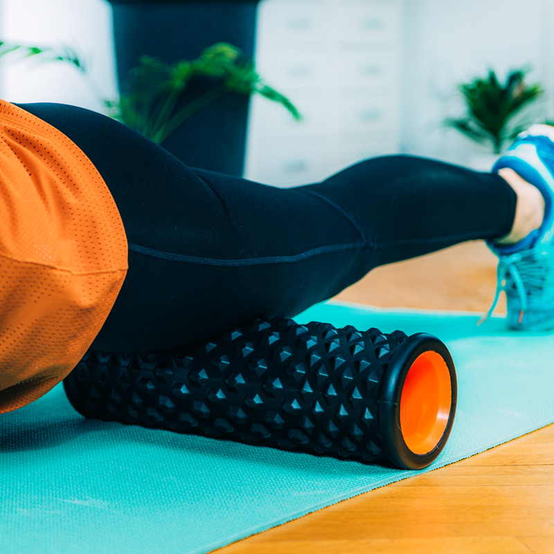 Foam roller used for muscle recovery and myofascial release to reduce tension and soreness