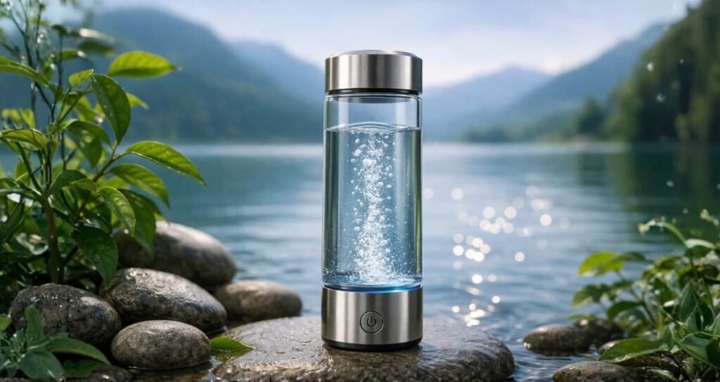 hydrogen water benefits bottle generator creating hydrogen infused water in glass container