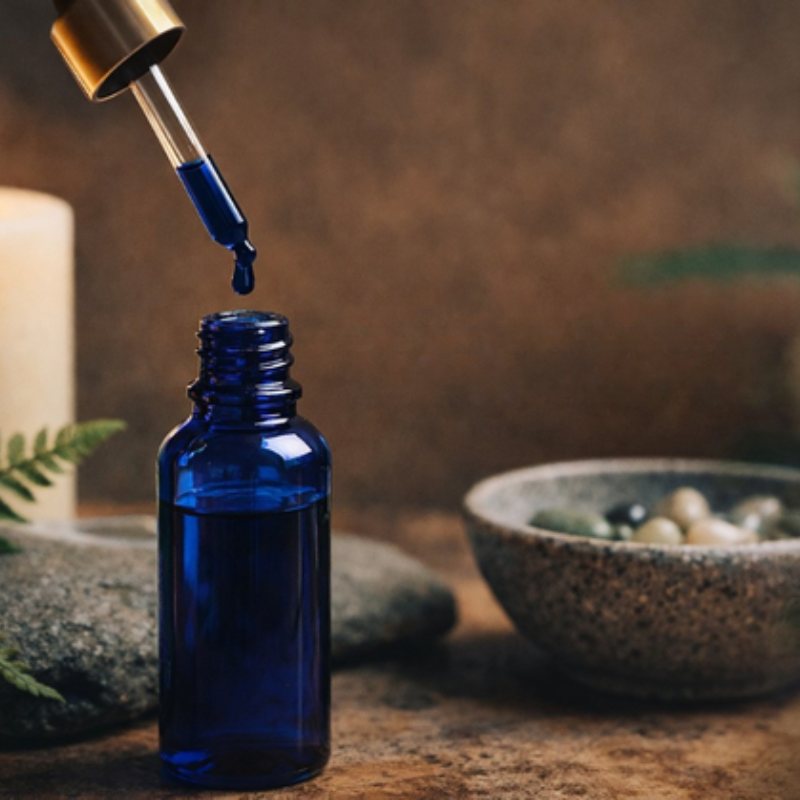 Methylene blue solution used in wellness routines for energy