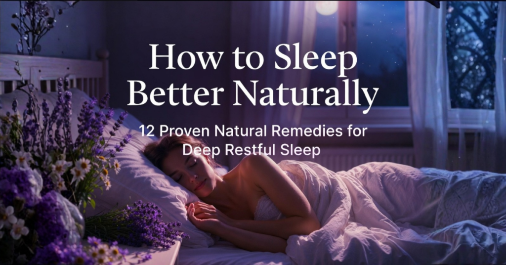 Natural remedies for insomnia - peaceful woman sleeping with lavender and chamomile for deep restful sleep
