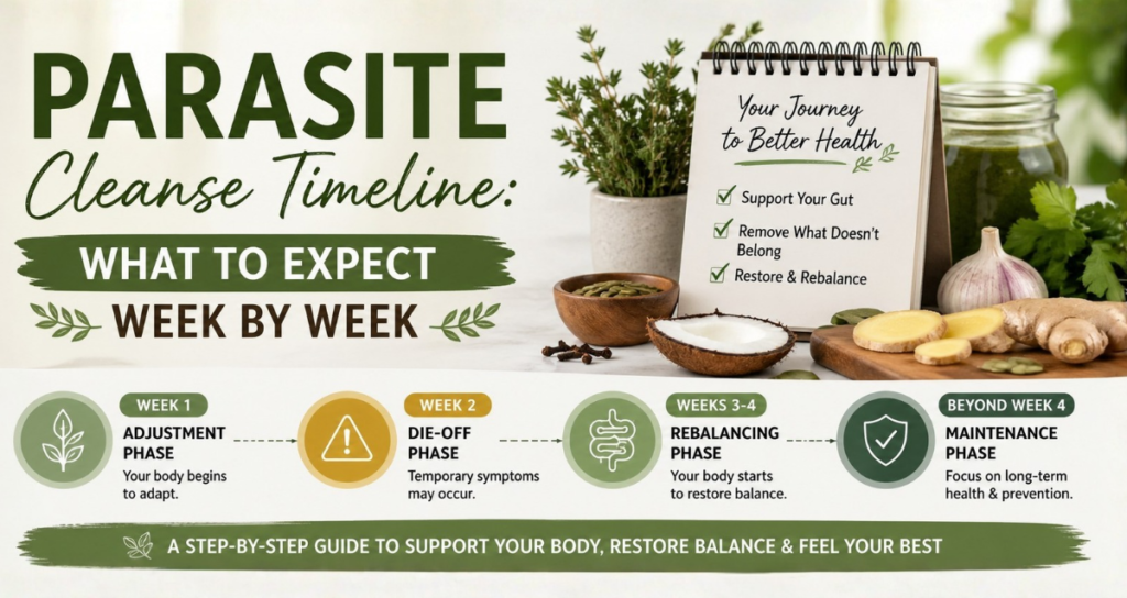 Parasite cleanse timeline showing stages week by week