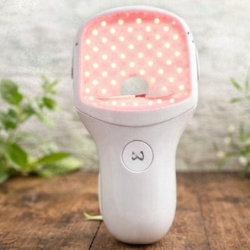 Red light therapy device used at home for skin rejuvenation and skincare routines