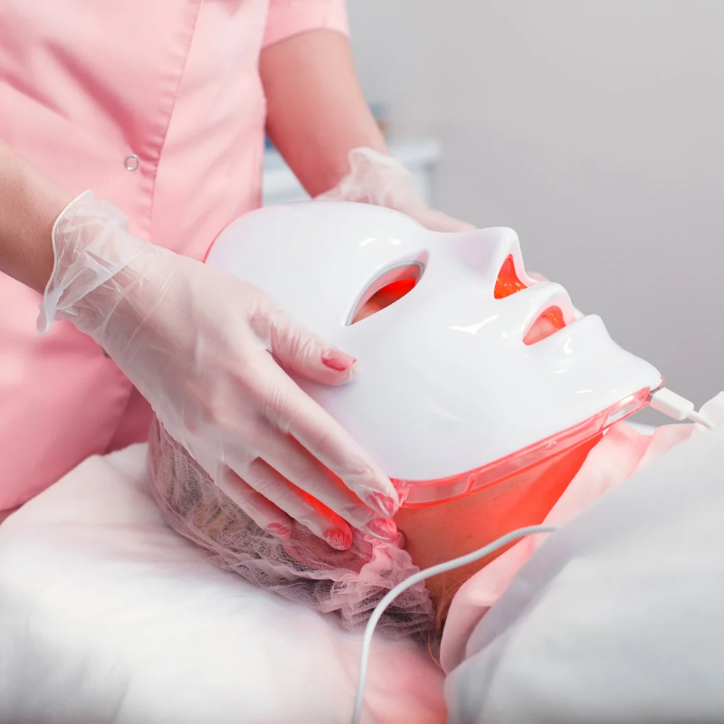 Red light therapy face mask used for skin rejuvenation