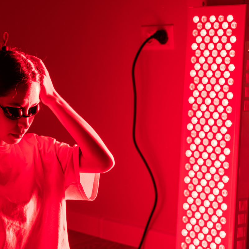 Full body red light therapy panel used at home