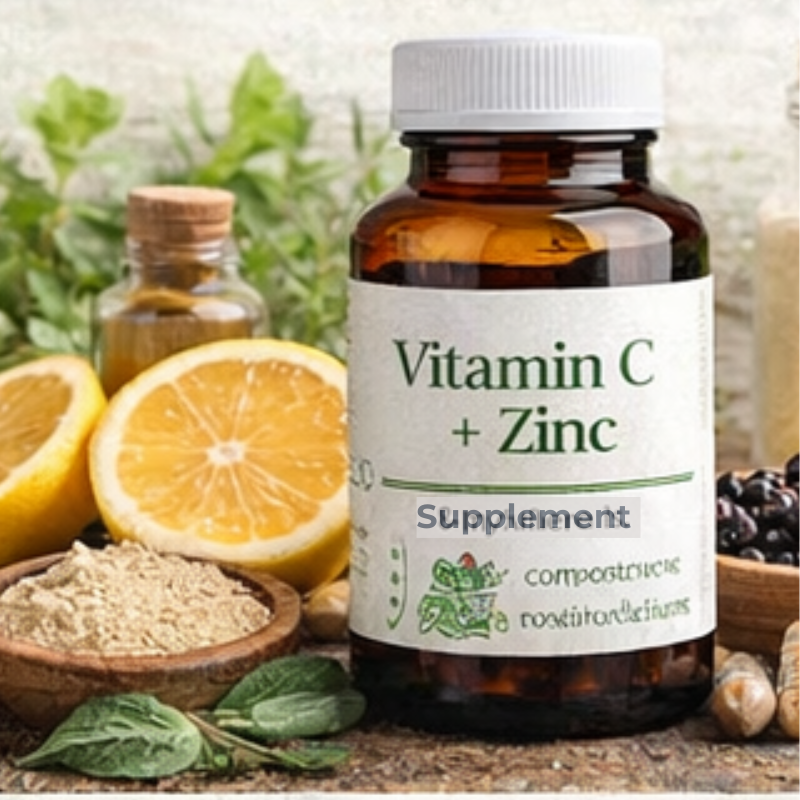 Vitamin C and zinc supplement with citrus and natural ingredients 