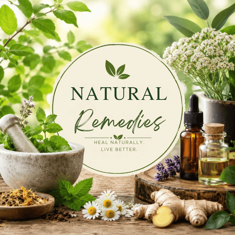 Image showing natural remedies for healing with flowers, mortar, herbs and essential oils.
